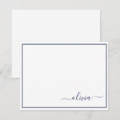 ネイビーブルーホワイトモダンスクリプガーリートのモノグラム名 サンキューカード (正面/裏面)