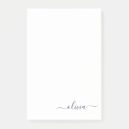 ネイビーブルーホワイトモダンスクリプガーリートのモノグラム名 ポストイット (正面)