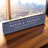 ネイビーブルーホワイトモダンプロフェッショナルクラス デスクネームプレート