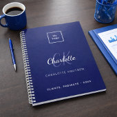 ネイビーブルーホワイトモノグラムのビジネスロゴ プランナー手帳