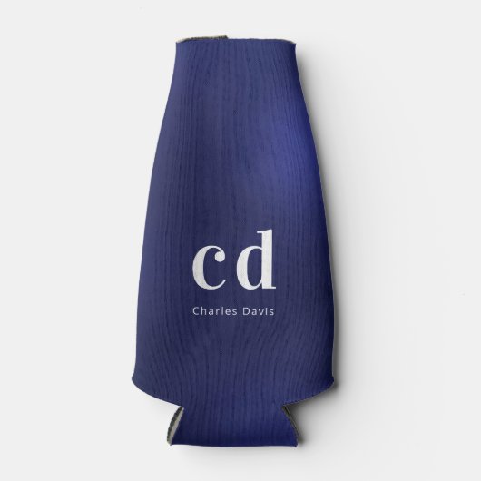 ネイビーブルーホワイトモノグラムイニシャル名航海の ボトルクーラー (正面)