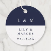 ネイビーブルーホワイトモノグラムミニマル結婚リスト フェイバータグ (裏面)