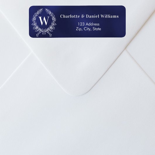 ネイビーブルーホワイトモノグラムリース差出人住所 ラベル