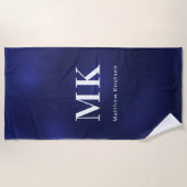 ネイビーブルーホワイトモノグラム名イニシャル ビーチタオル (正面)