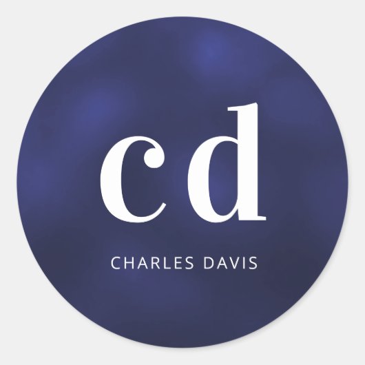 ネイビーブルーホワイトモノグラム名 ラウンドシール (正面)