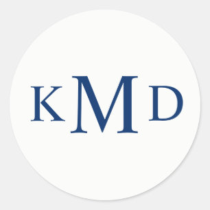 ネイビーブルーホワイトモノグラム新郎新婦結婚の ラウンドシール