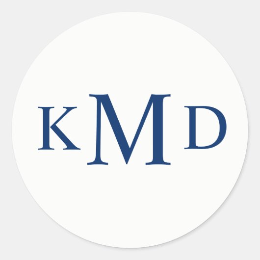 ネイビーブルーホワイトモノグラム新郎新婦結婚の ラウンドシール (正面)