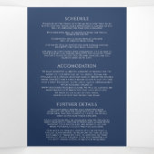 ネイビーブルーホワイトモノグラム結婚の食事オプションRSVP 三つ折り招待状 (内部中)