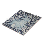 ネイビーブルーホワイトモミー&ベビーラビット春フローラ タイル (側面)