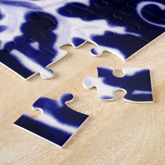 ネイビーブルーホワイトラビットウッドランドエレガントアニマルアート ジグソーパズル (側面)