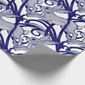 ネイビーブルーホワイトラビットハレバニーアールデコスクロール ラッピングペーパー (角)