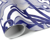 ネイビーブルーホワイトラビットハレバニーアールデコスクロール ラッピングペーパー (ロールコーナー)