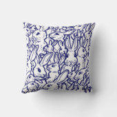 ネイビーブルーホワイトラビットバニースケッチかわいいユニーク クッション (裏面)