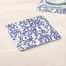 ネイビーブルーホワイトラビットバニースケッチかわいいユニーク