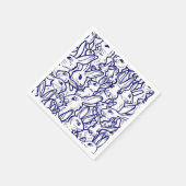 ネイビーブルーホワイトラビットバニースケッチかわいいユニーク スタンダードカクテルナプキン (角)