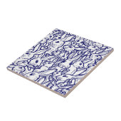 ネイビーブルーホワイトラビットバニースケッチかわいいユニーク タイル (側面)