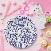 ネイビーブルーホワイトラビットバニースケッチかわいいユニーク ペーパープレート (パーティー)