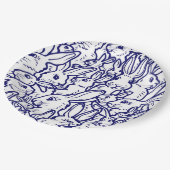 ネイビーブルーホワイトラビットバニースケッチかわいいユニーク ペーパープレート (アングル)