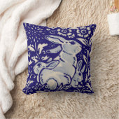 ネイビーブルーホワイトラビットマザー&ベビーチノワセリー クッション (ブランケット)