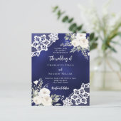 ネイビーブルーホワイトレースフローラ結婚式招待状 (スタンド正面)