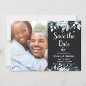 ネイビーブルーホワイトローズフローラ結婚式の日付を保存 マグネット招待状 (正面)