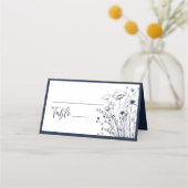 ネイビーブルーホワイトワイルドフラワーミニマルフローラ プレイスカード (正面)