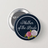 ネイビーブルーホワイトヴィンテージフローラ母の花嫁 缶バッジ (正面&裏面)