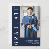 ネイビーブルーホワイト写真卒業 招待状 (正面)