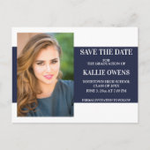 ネイビーブルーホワイト卒業の日付を保存 案内ポストカード (正面)