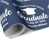 ネイビーブルーホワイト卒業カスタム学卒業 ラッピングペーパー (ロールコーナー)