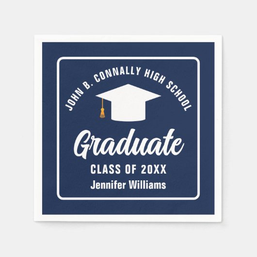 ネイビーブルーホワイト卒業カスタム院卒業パーティー スタンダードカクテルナプキン (正面)