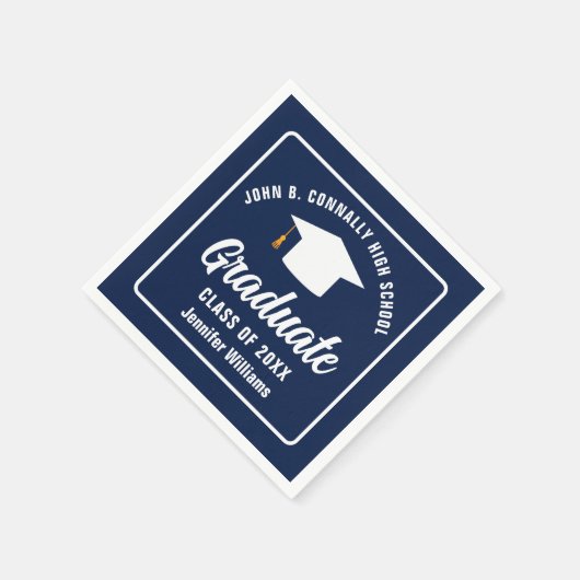 ネイビーブルーホワイト卒業カスタム院卒業パーティー スタンダードカクテルナプキン (角)