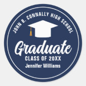 ネイビーブルーホワイト卒業カスタム院卒業パーティー ラウンドシール (正面)