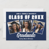 ネイビーブルーホワイト卒業写真コラージュ卒業 案内状 (正面)