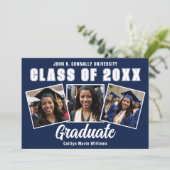 ネイビーブルーホワイト卒業写真コラージュ卒業 案内状 (スタンド正面)