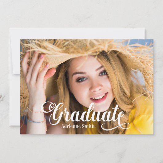 ネイビーブルーホワイト卒業大学パーティー写真 招待状 (正面)