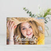 ネイビーブルーホワイト卒業大学パーティー写真 招待状 (スタンド正面)