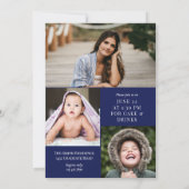 ネイビーブルーホワイト書道写真卒業 招待状 (裏面)