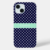 ネイビーブルーホワイト水玉模様ミントネームモノグラム Case-Mate iPhoneケース (裏面)