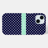 ネイビーブルーホワイト水玉模様ミントネームモノグラム Case-Mate iPhoneケース (裏面 (横))