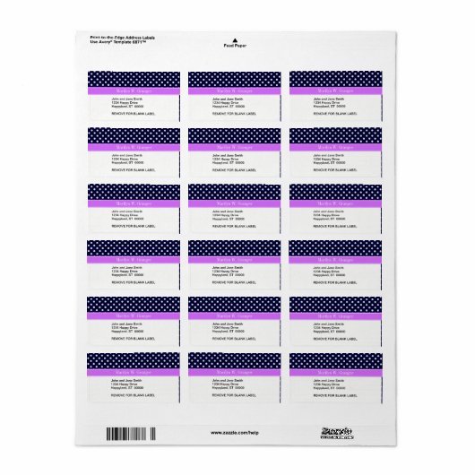 ネイビーブルーホワイト水玉模様薄紫名モノグラム ラベル (フルシート)