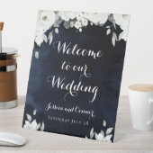 ネイビーブルーホワイト牡丹が私たちの結婚店に歓迎 台座サイン (インサイチュ)