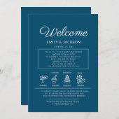 ネイビーブルーホワイト結婚の旅程へようこそ 招待状 (正面/裏面)