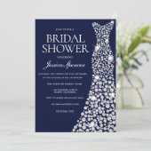 ネイビーブルーホワイト結婚ズドレスブライダルシャワー招待状 招待状 (スタンド正面)