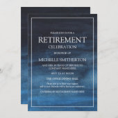 ネイビーブルーホワイト退職パーティー 招待状 (正面/裏面)