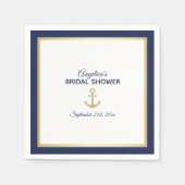 ネイビーブルーホワイト金ゴールドいかり航海のブライダルシャワー スタンダードカクテルナプキン (正面)