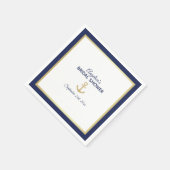 ネイビーブルーホワイト金ゴールドいかり航海のブライダルシャワー スタンダードカクテルナプキン (角)