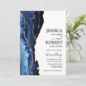 ネイビーブルーホワイト金ゴールドアゲ結婚ート 招待状 (スタンド正面)