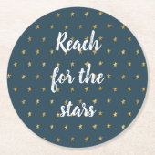 ネイビーブルーホワイト金ゴールドスター ラウンドペーパーコースター (正面)