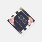 ネイビーブルーホワイト金ゴールドピンクフローラブライダルシャワー スタンダードカクテルナプキン (角)